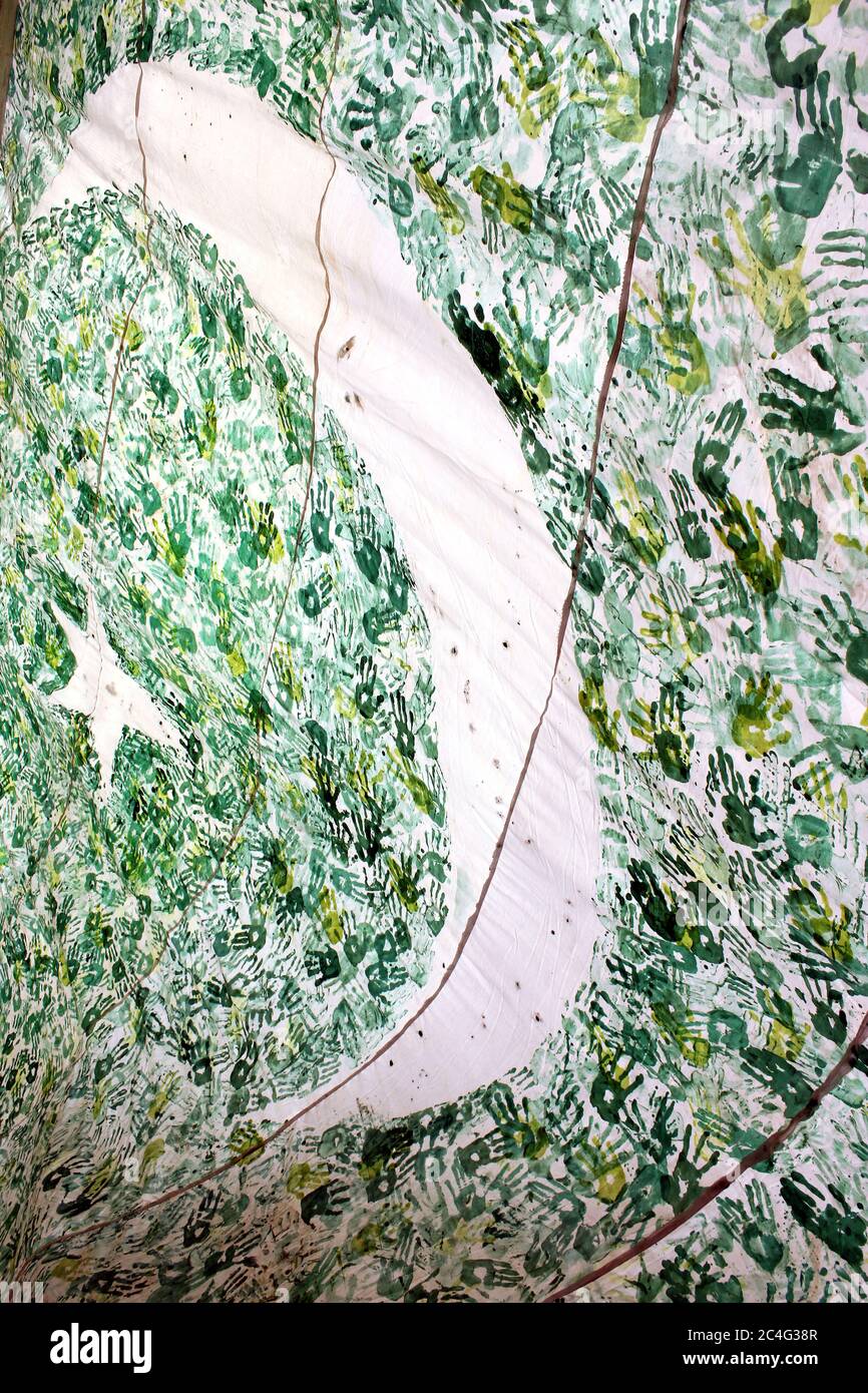 Bandiera pakistana - bandiera fatta da impresioni a mano verde Foto Stock