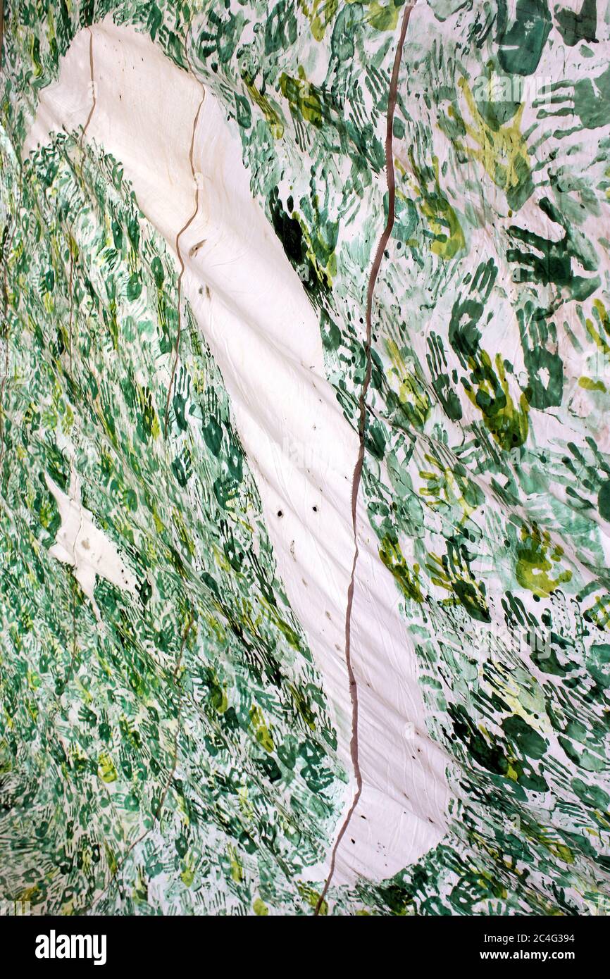 Bandiera pakistana - bandiera fatta da impresioni a mano verde Foto Stock