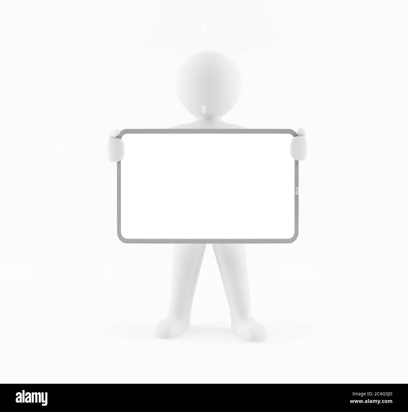 Uomo 3D con un segno bianco vuoto Foto Stock