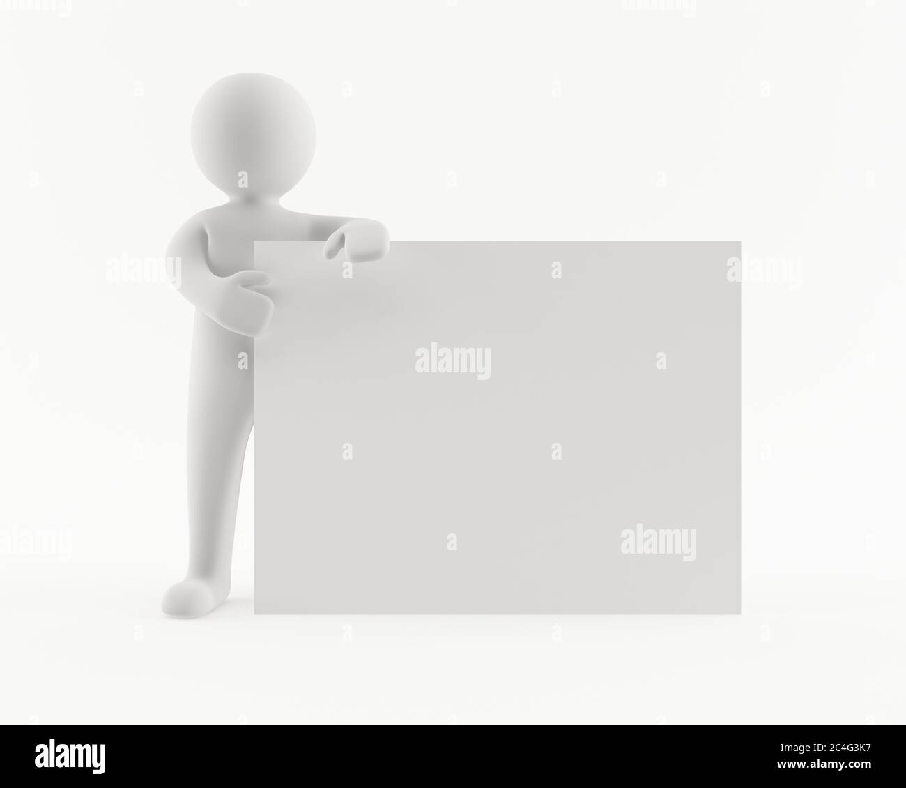 Uomo 3D con un segno bianco vuoto Foto Stock
