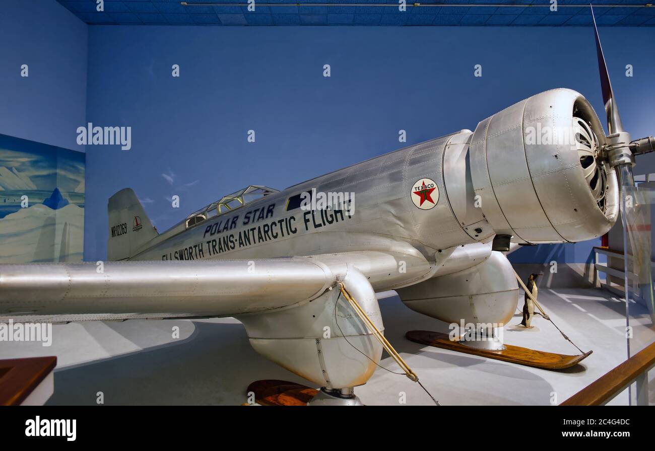 Northrop gamma Polar Star Airplane, in cui Lincoln Ellsworth e Herbert Hollick-Kenyon sono diventati i primi uomini a visitare l'Antartide occidentale nel 1935 Foto Stock
