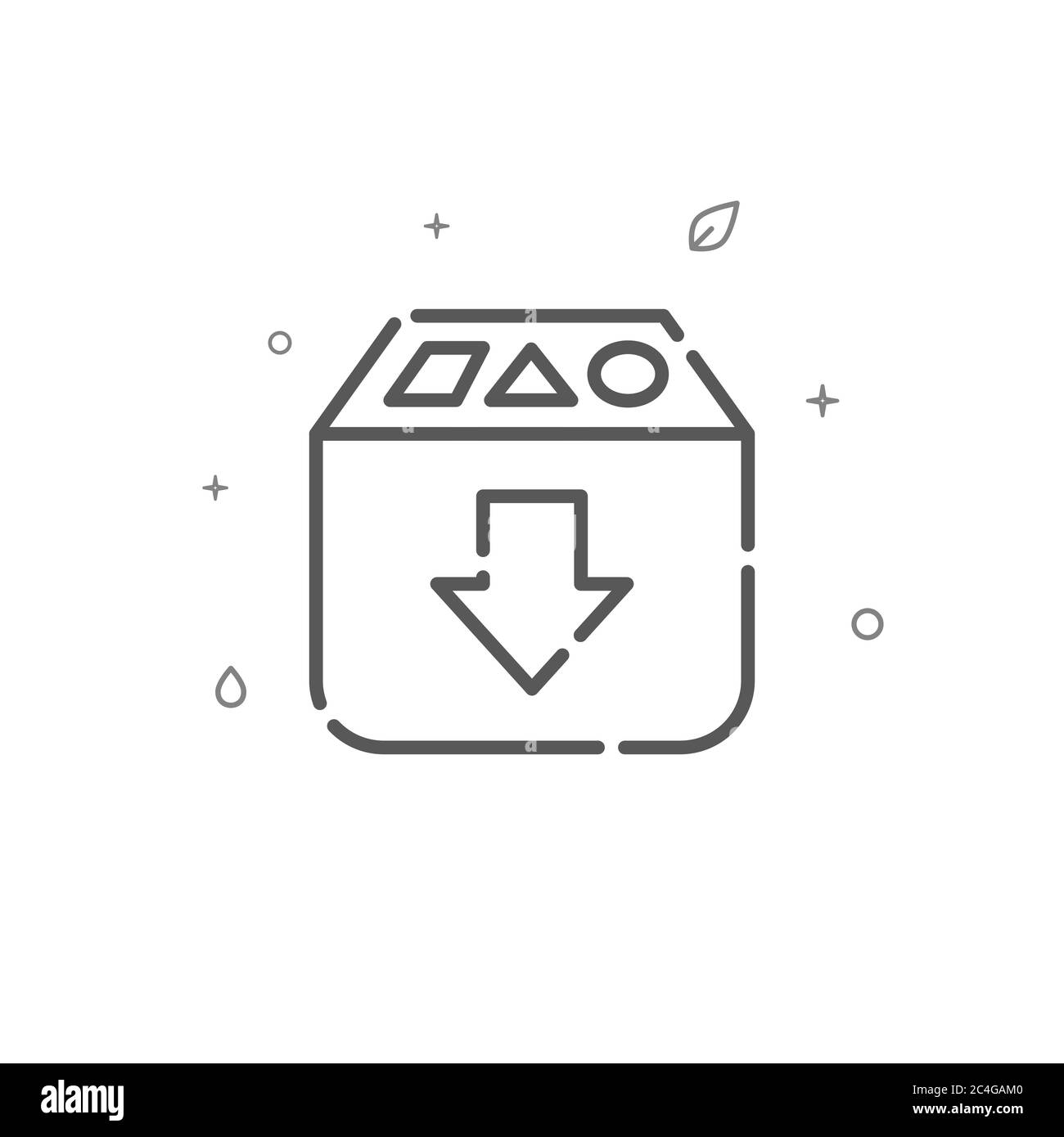 Icona della riga semplice di Garbage Collection separata. Simbolo di protezione dell'ambiente, pittogramma, simbolo. Sfondo chiaro. Foto Stock