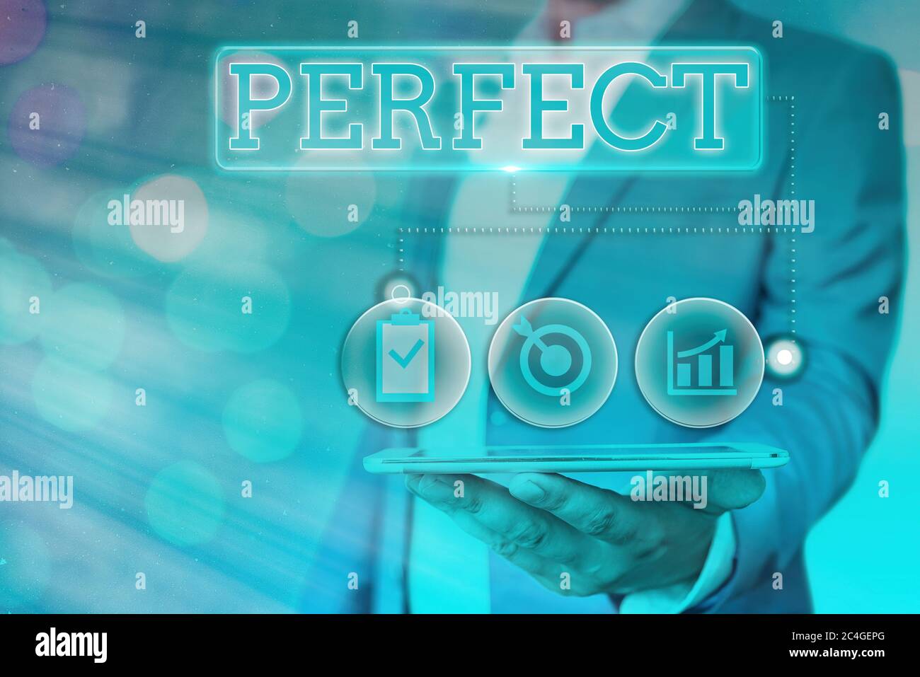 Testo di scrittura perfetto. Foto concettuale completa senza difetti o difetti con precisione precisa o esatta Foto Stock
