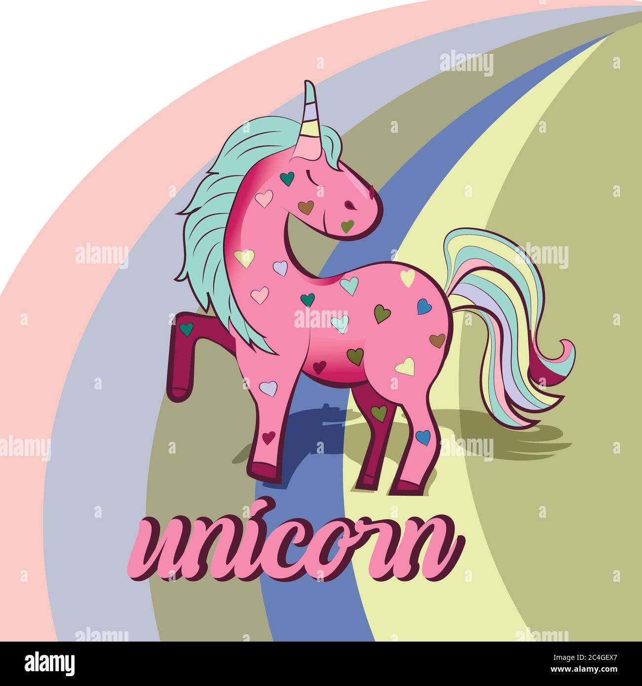 Unicorno rosa con cuori colorati. Illustrazione vettoriale Illustrazione Vettoriale