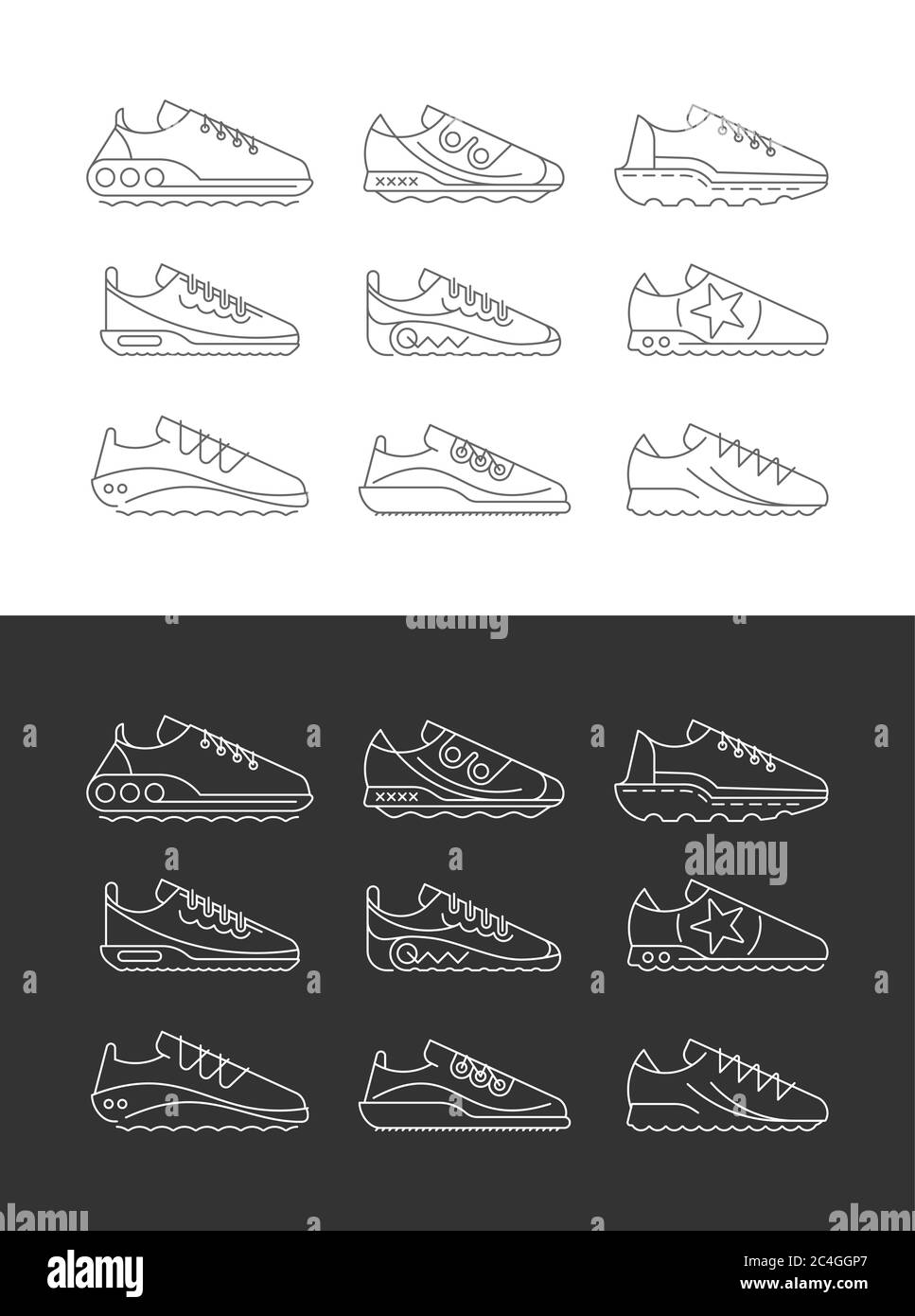 Collezione di scarpe sportive moderne. Set di icone vettoriali multicolore. Illustrazione Vettoriale