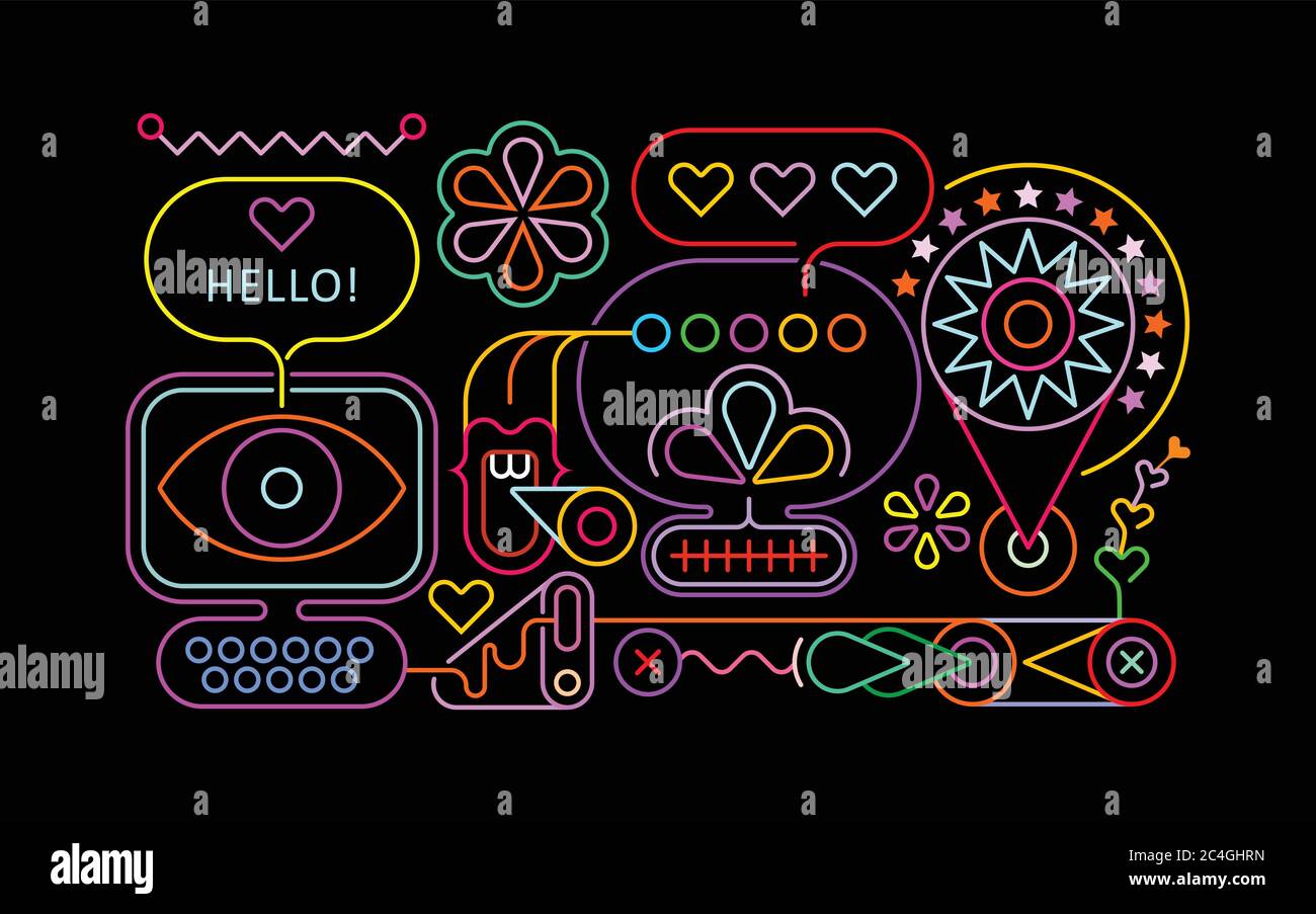 Colori al neon isolati su sfondo nero illustrazione vettoriale Abstract Design. Illustrazione Vettoriale