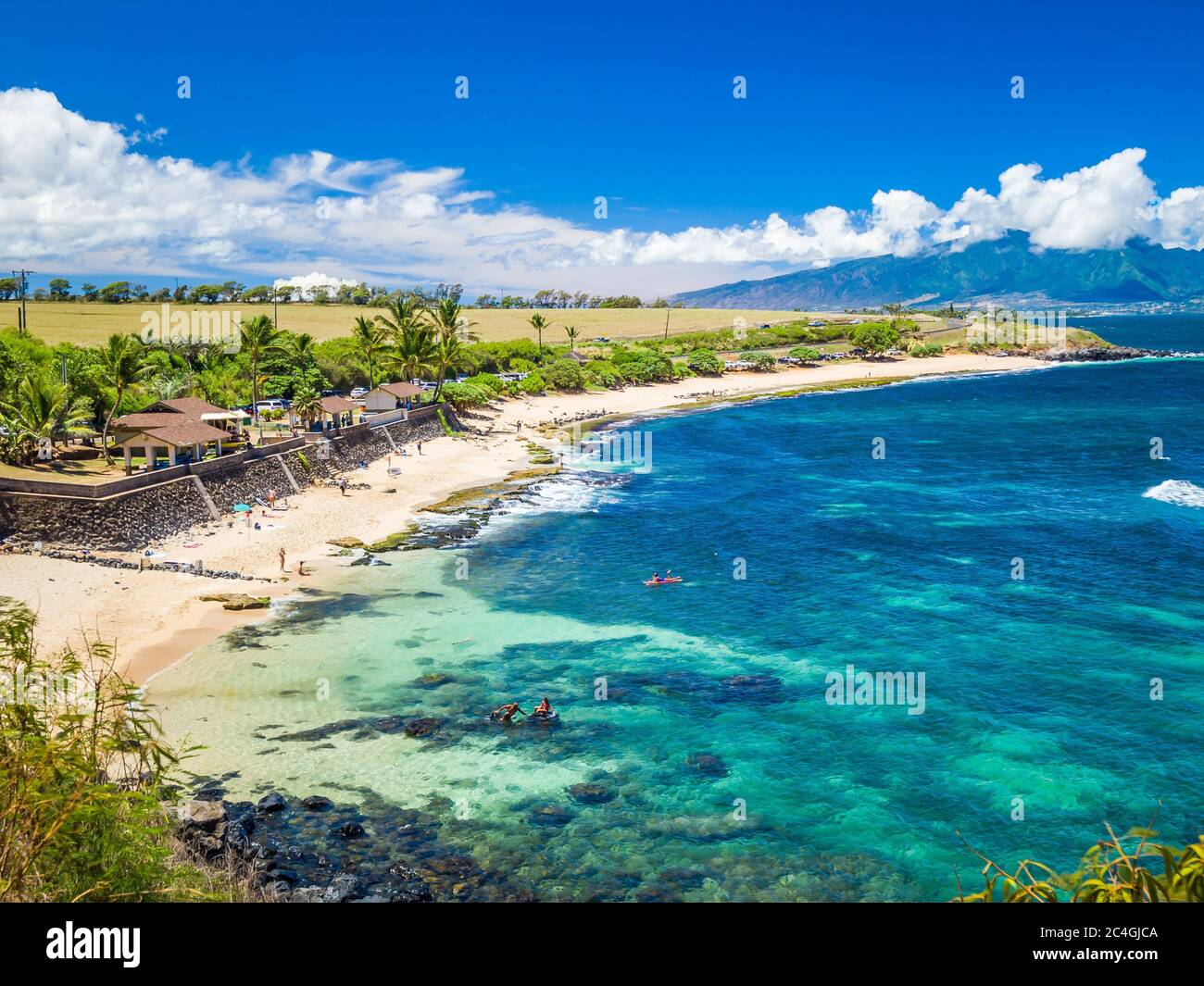 Ho'okipa Beach Park a Maui Hawaii, sito di windsurf, grandi onde e grandi tartarughe Foto Stock