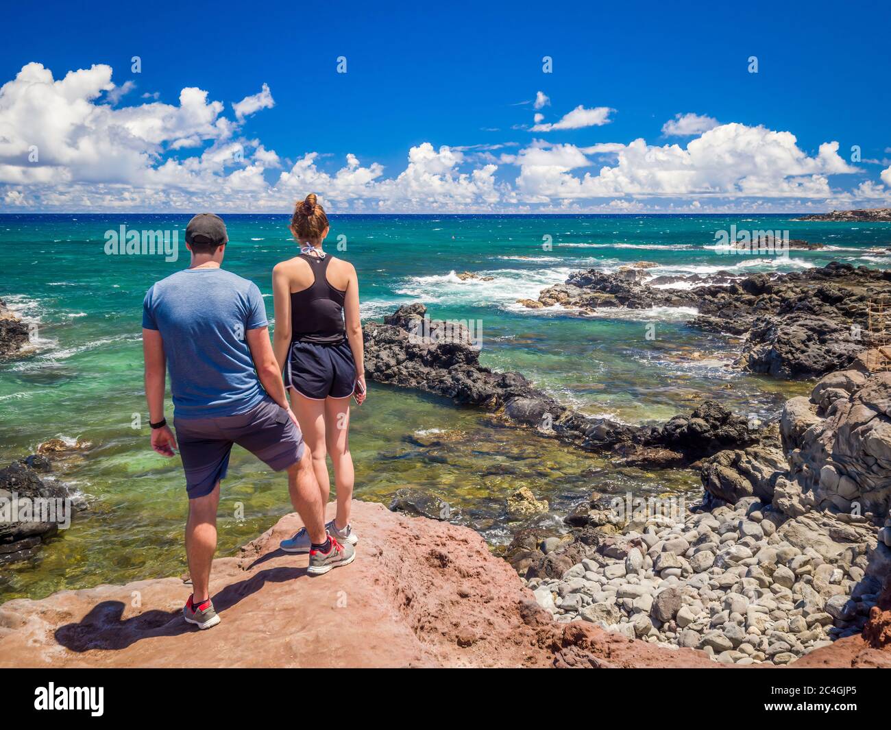Ho'okipa Beach Park a Maui Hawaii, sito di windsurf, grandi onde e grandi tartarughe Foto Stock