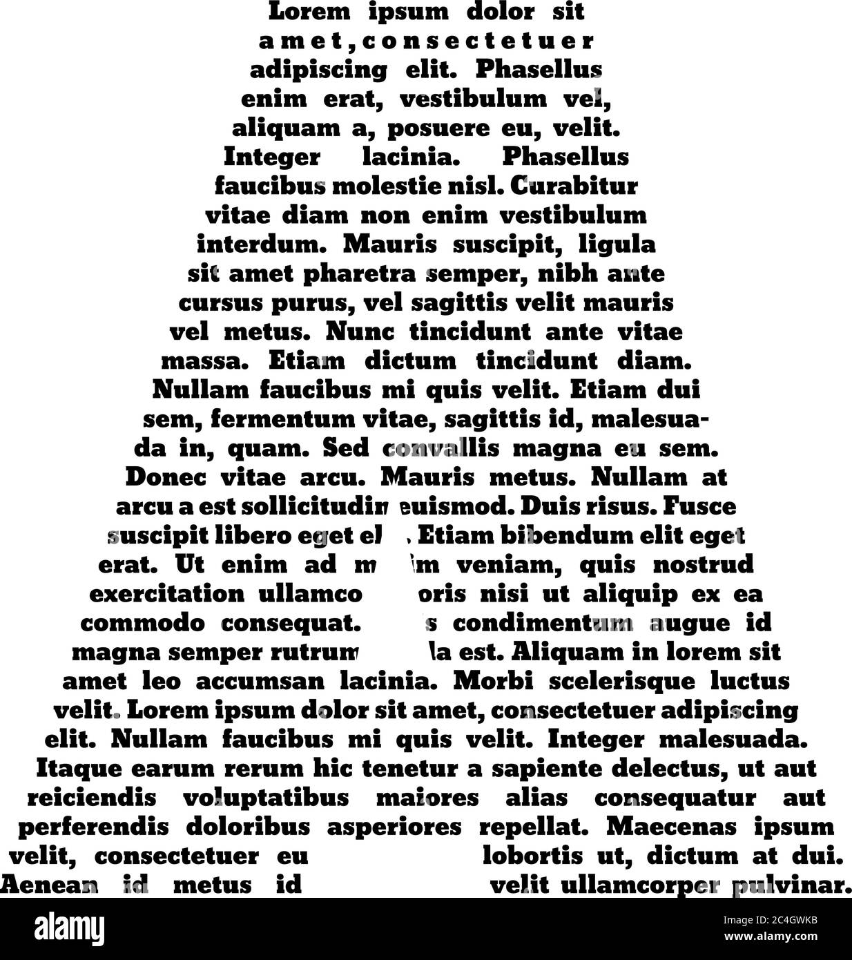 Una lettera A contenente testo casuale all'interno. Illustrazione vettoriale su sfondo bianco. Illustrazione Vettoriale