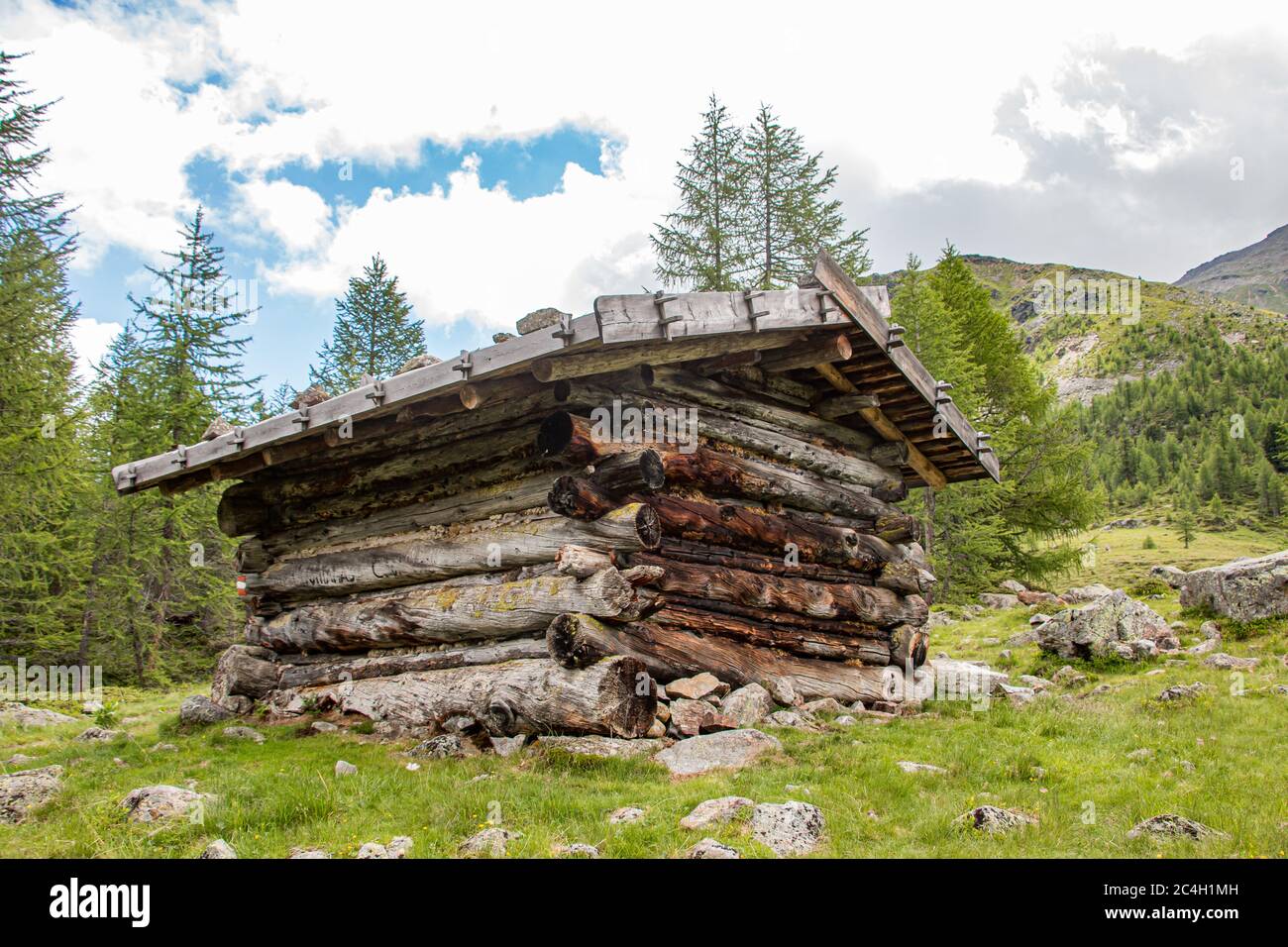 Blockhütte Alpina Foto Stock