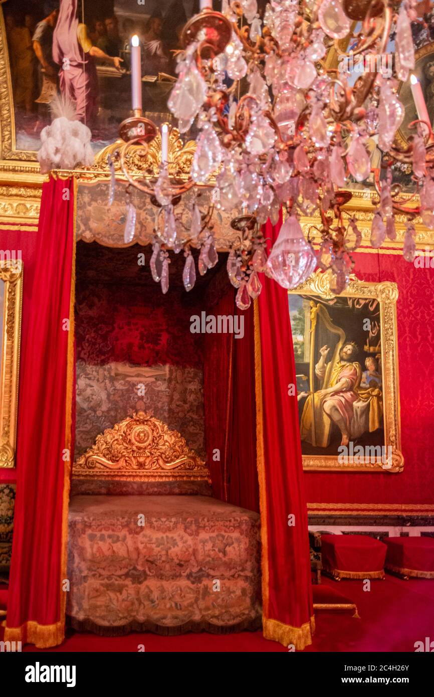 La camera da letto reale a Versailles Foto Stock