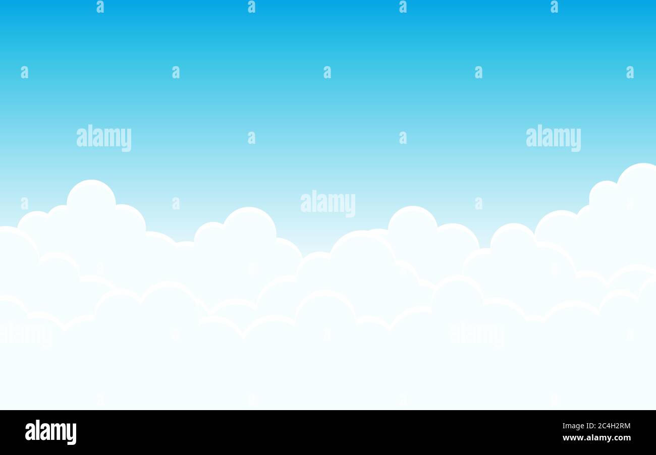 Atmosfera luminosa morbidezza nuvole bianche in alto cielo blu paesaggio vettore sfondo illustrazione Illustrazione Vettoriale