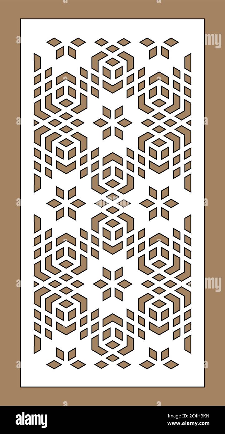 Template del pannello vettoriale per il taglio laser. Decorazioni a CNC, design jali, divisorio interno. Modello di taglio laser islamico arabico Illustrazione Vettoriale