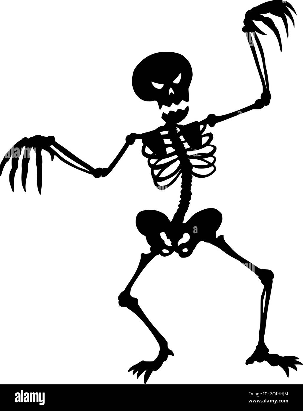 Disegno vettoriale illustrazione della silhouette nera dello scheletro di Halloween su sfondo bianco. Illustrazione Vettoriale