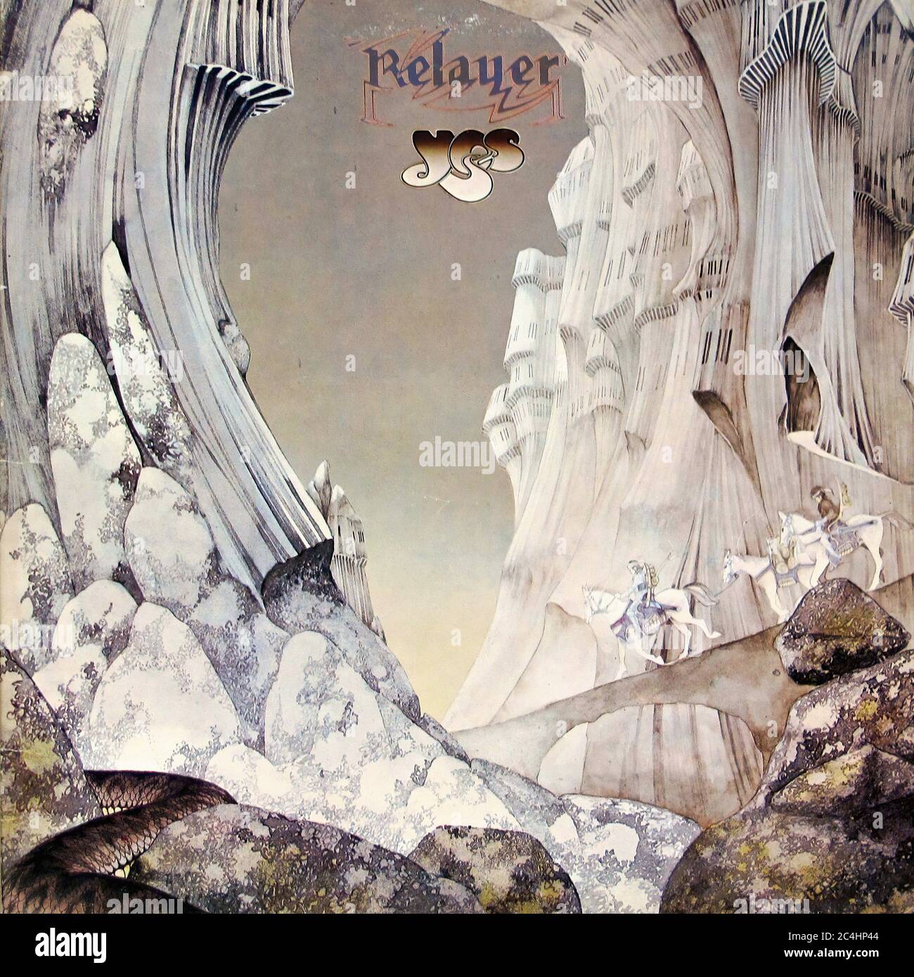 Sì, copertina in vinile LP da 12" di Relayer - vintage Record Foto Stock