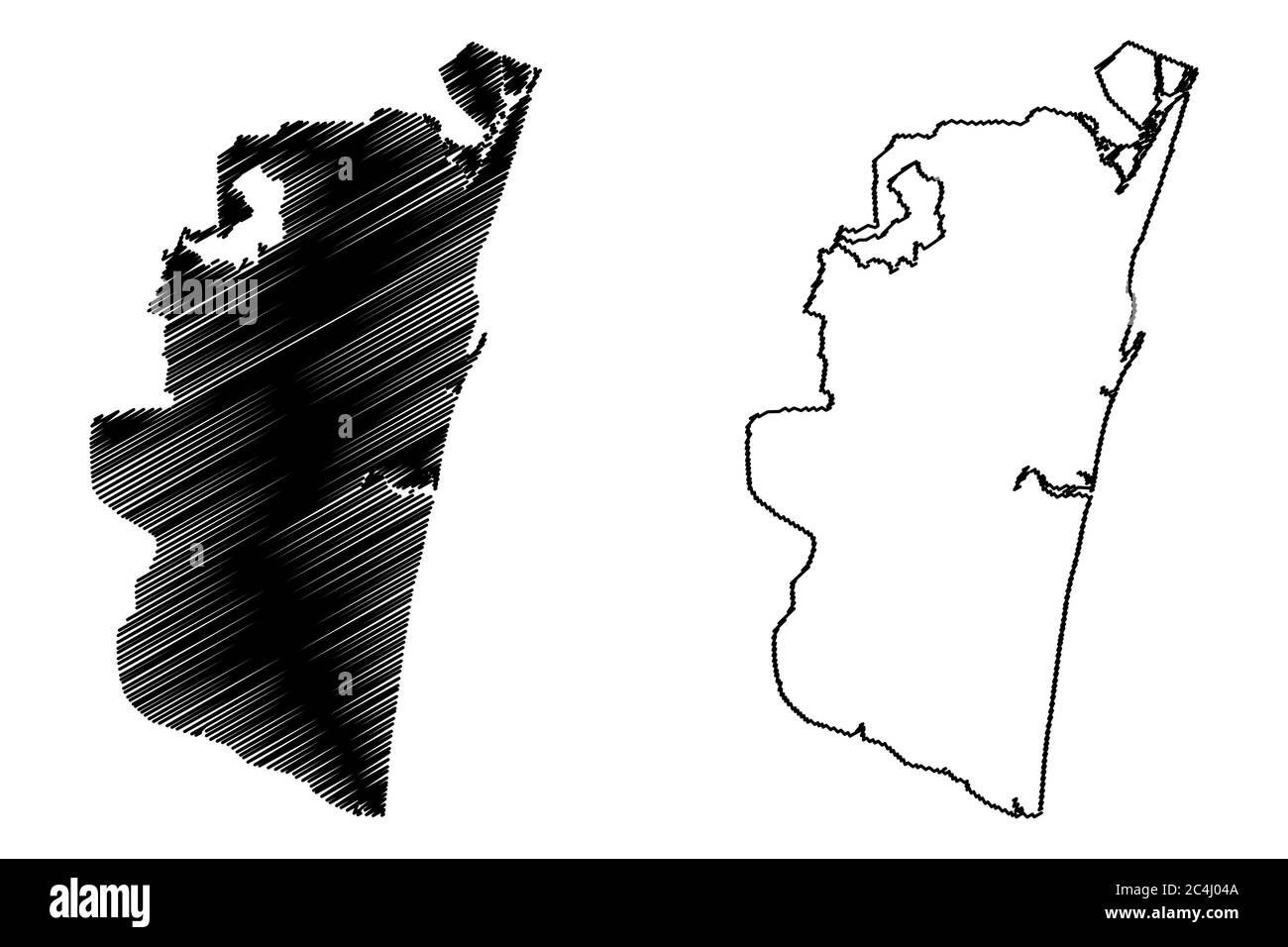 Chennai City (Repubblica dell'India, Stato Tamil Nadu) mappa vettoriale illustrazione, scrimble sketch Città di Madras mappa Illustrazione Vettoriale