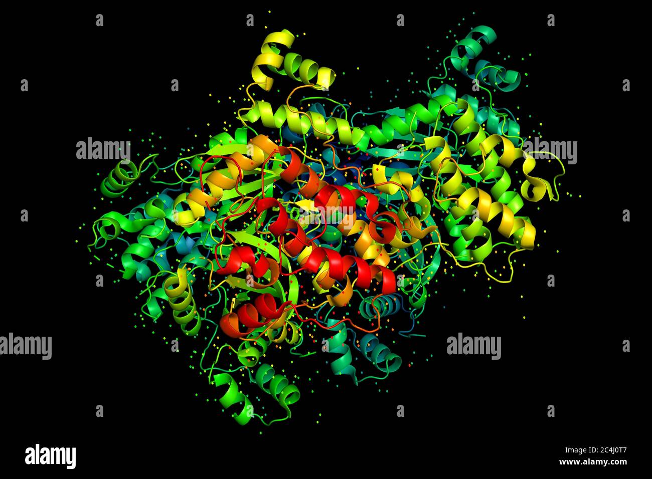 La struttura della molecola proteica, glioblastoma marcatore tumorale. Modello cristallino a raggi X della proteina codificata dal gene MELK. Rendering 3D. Foto Stock