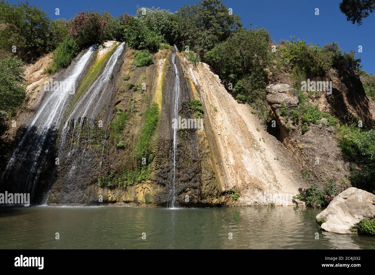 Riserva naturale del torrente Ayun cascata dalle sorgenti del fiume Giordano al confine libanese-israeliano Foto Stock