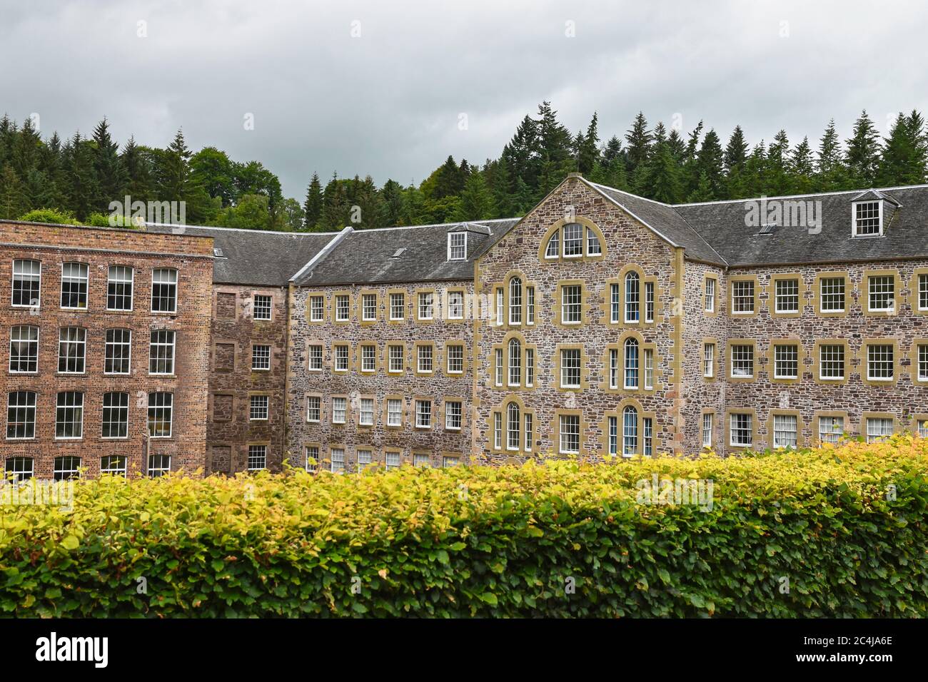 New Lanark, patrimonio dell'umanità dell'UNESCO, in Scozia, Regno Unito, con edifici antichi Foto Stock