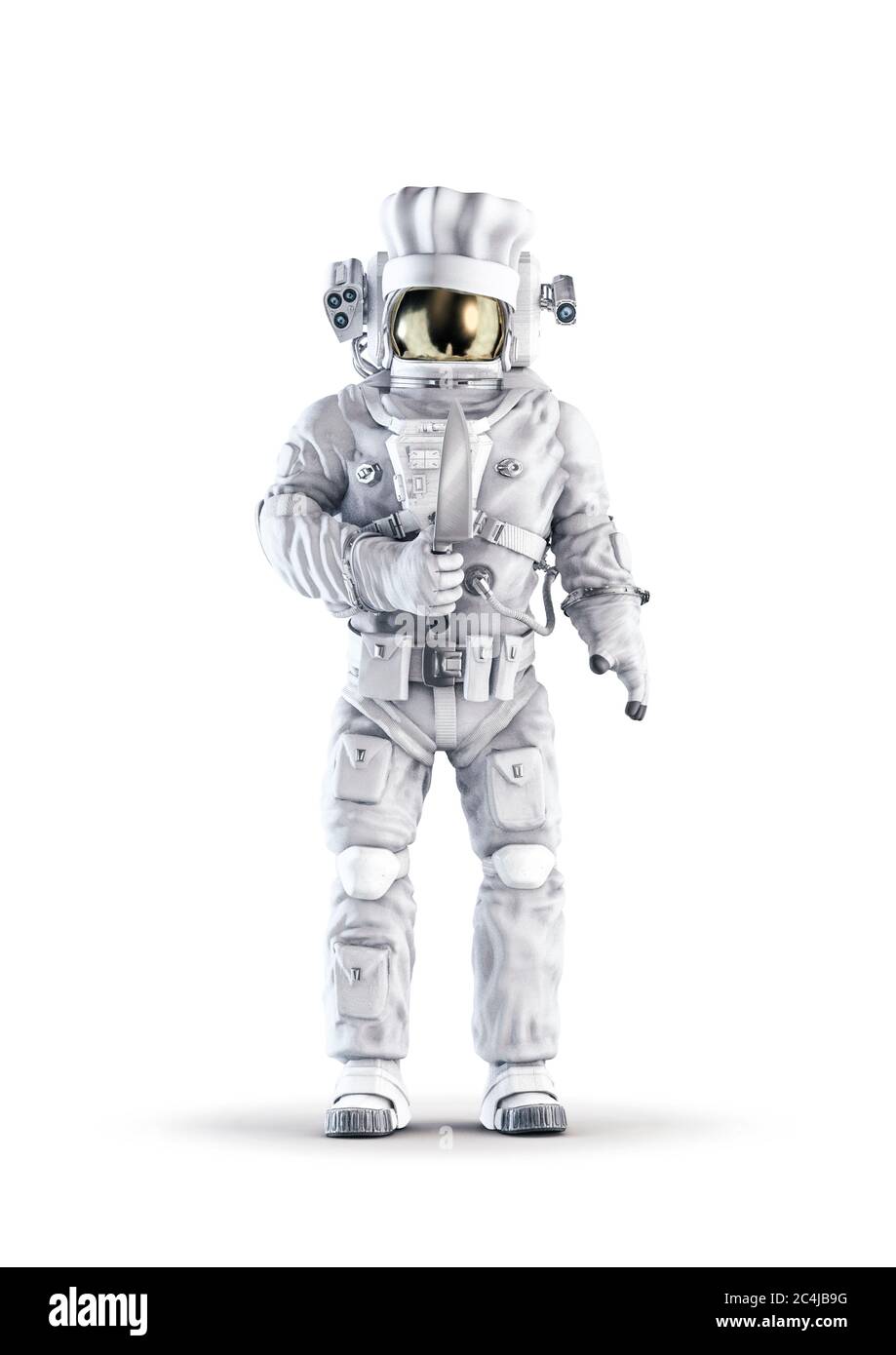 Chef astronauta cucina / 3D illustrazione di spazio tuta e cappello chef  indossando figura maschile tenendo coltello da cucina isolato su sfondo  bianco studio Foto stock - Alamy