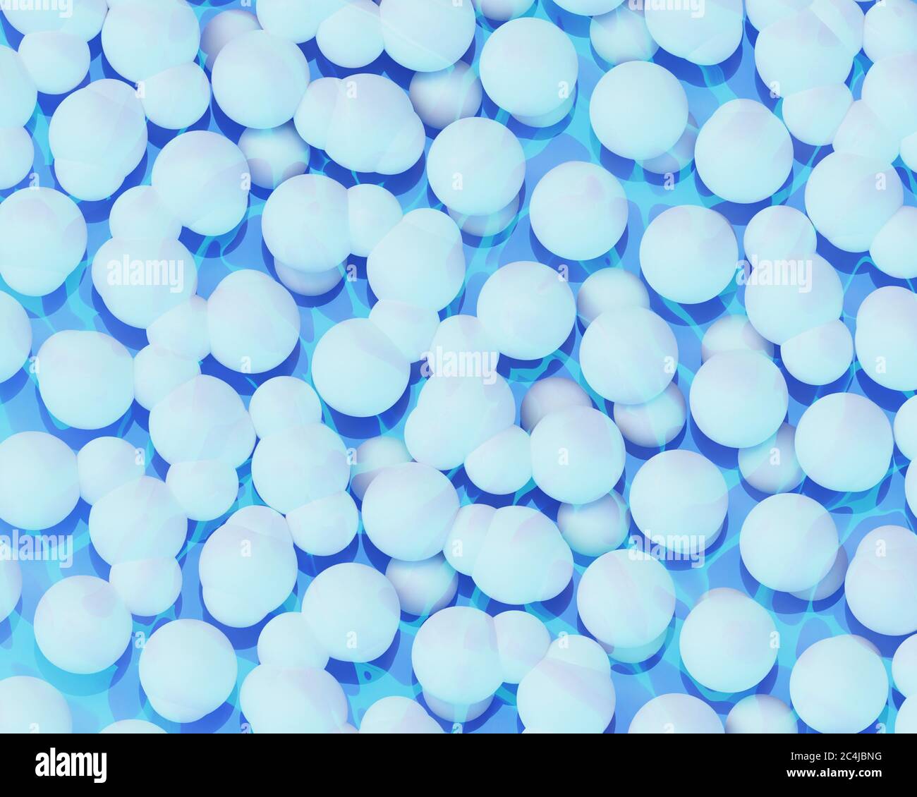 Sfondo astratto con sfere 3d. Gruppo di sfere bianche. Bolle o perline bianche. Illustrazione 3D Foto Stock