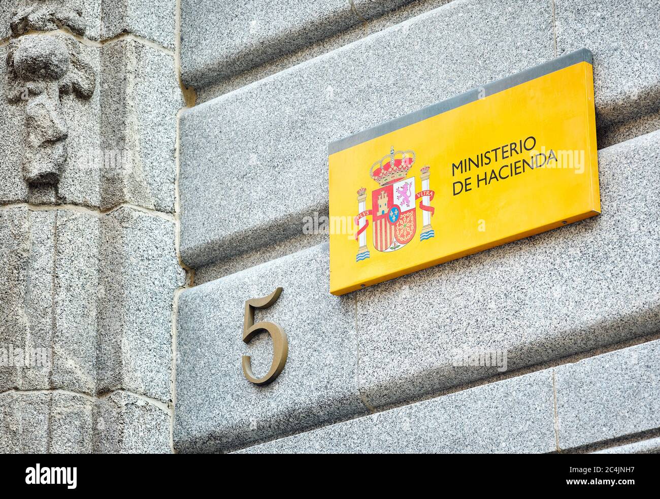 Firma ufficiale del Ministero delle Finanze spagnolo. Madrid, Spagna. Foto Stock