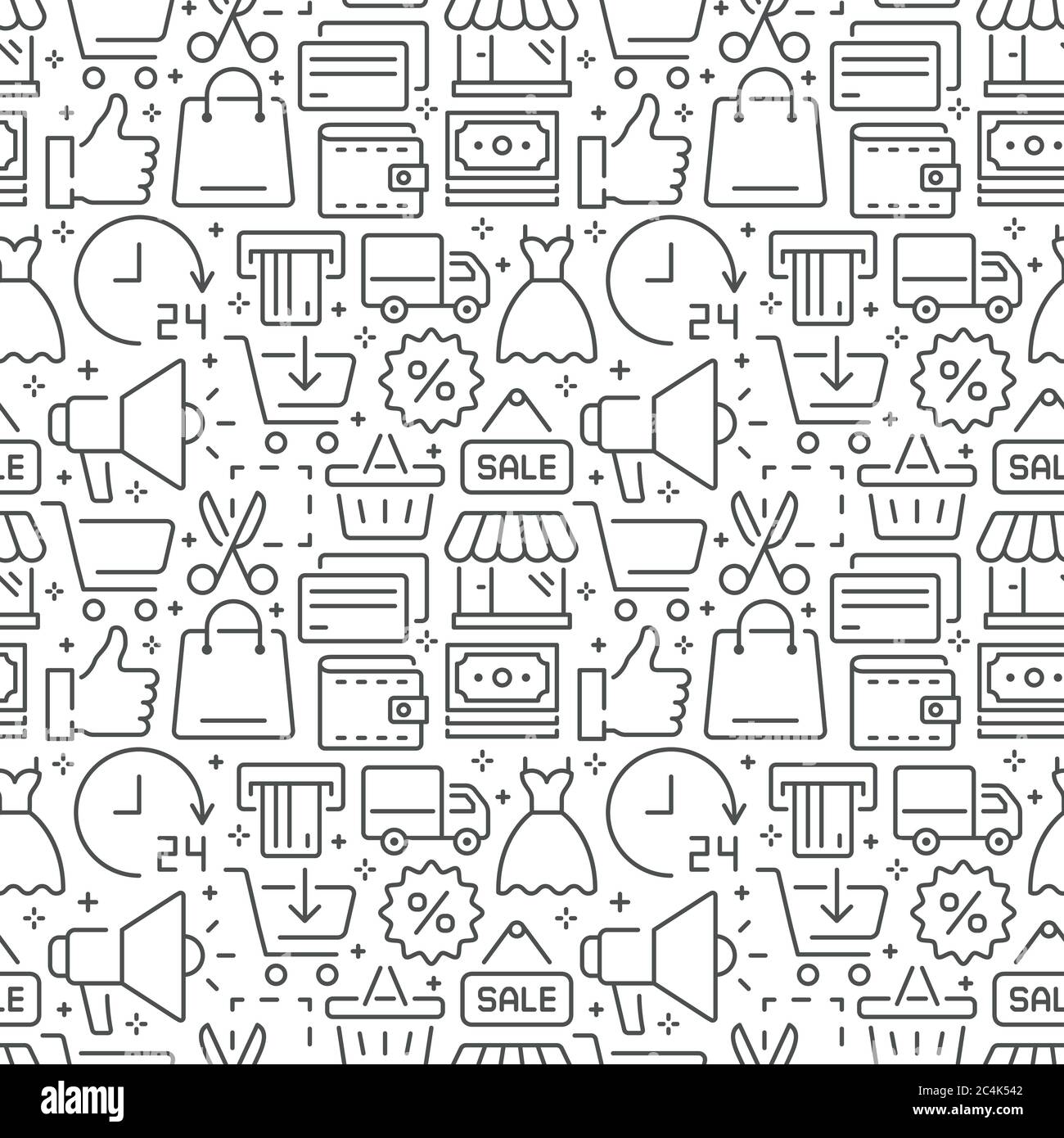 Shopping motivo senza interruzioni con icone sottili Illustrazione Vettoriale