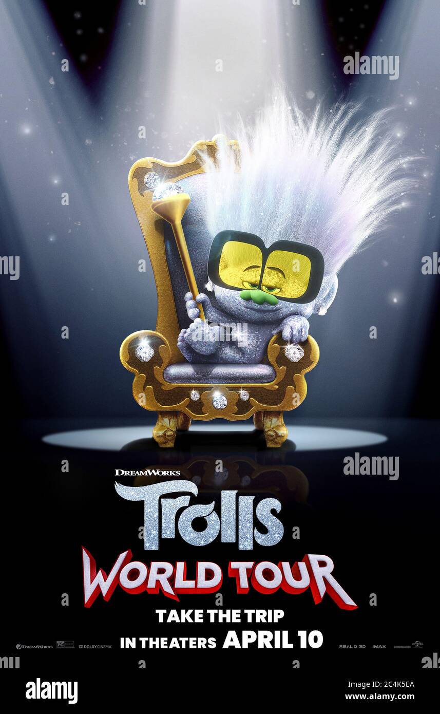 Tour mondiale dei Troll (2020) diretto da Walt Dohrn e David P. Smith e con Kenan Thompson come Tiny Diamond. Foto Stock