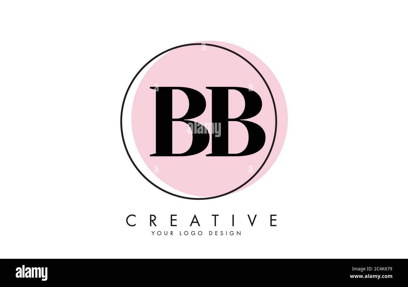 Logo Letters BB B dal design minimalista e con cornice rosa circolare e nera. Illustrazione di Creative Stamp Vector con lettera B. Illustrazione Vettoriale