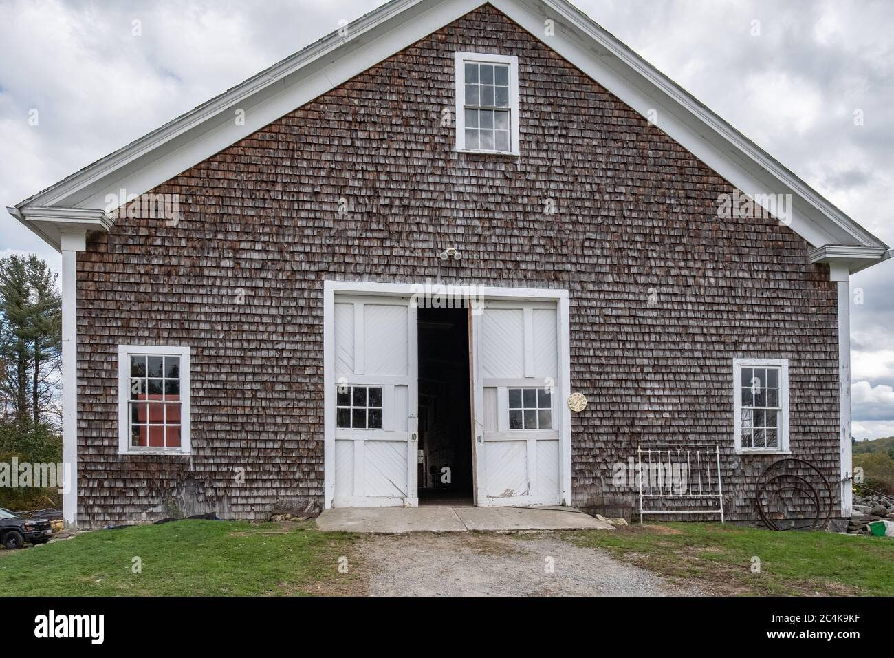 Un vecchio fienile in una fattoria in Massachusetts Foto Stock