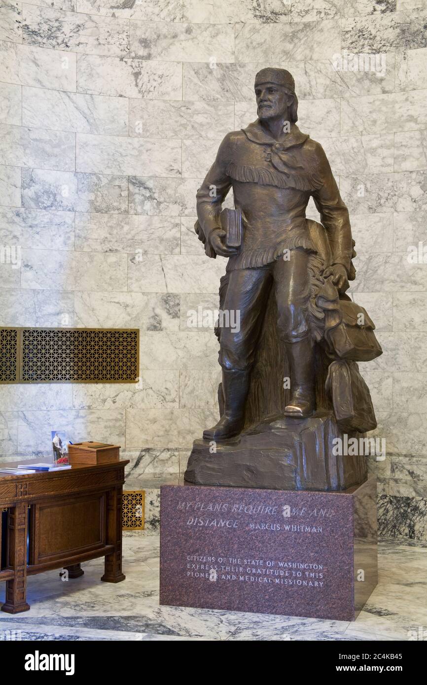 Statua di Marcus Whitman, Campidoglio, Olimpia, Washington state, USA Foto Stock