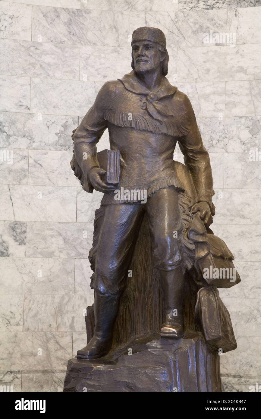 Statua di Marcus Whitman, Campidoglio, Olimpia, Washington state, USA Foto Stock