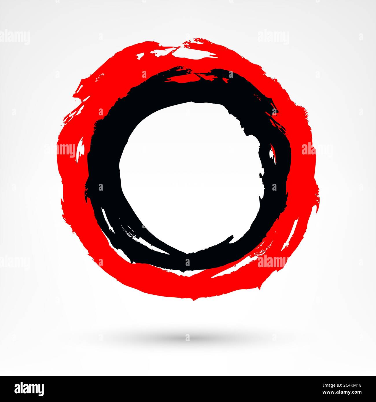 Corsa pennello circolare. Spazzolatura nera e rossa. Tessuto sporco in stile grunge. Pennellate isolate su sfondo bianco. Illustrazione Vettoriale