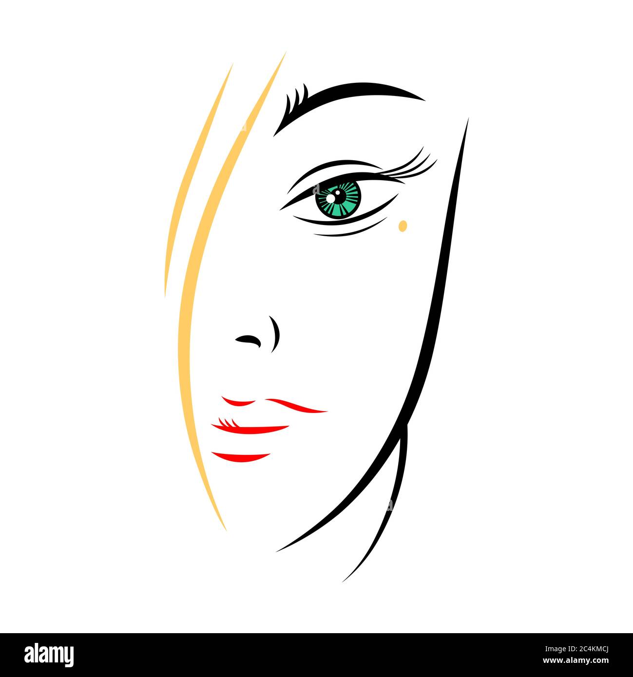 Metà donna faccia con ciglia lunghe. Forma ricolabile isolata dallo sfondo. L'illustrazione vettoriale è un elemento grafico per il design artistico. Illustrazione Vettoriale