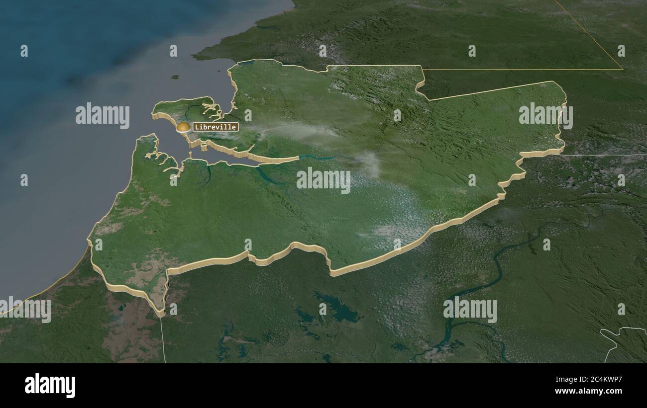 Ingrandisci Estuaire (provincia del Gabon) estruso. Prospettiva obliqua. Immagini satellitari. Rendering 3D Foto Stock