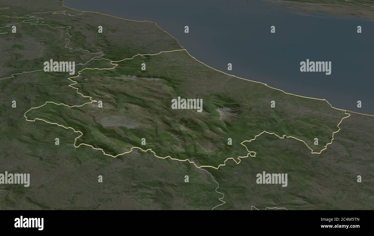 Ingrandisci la cartina dell'Abruzzo. Prospettiva obliqua. Immagini satellitari. Rendering 3D Foto Stock