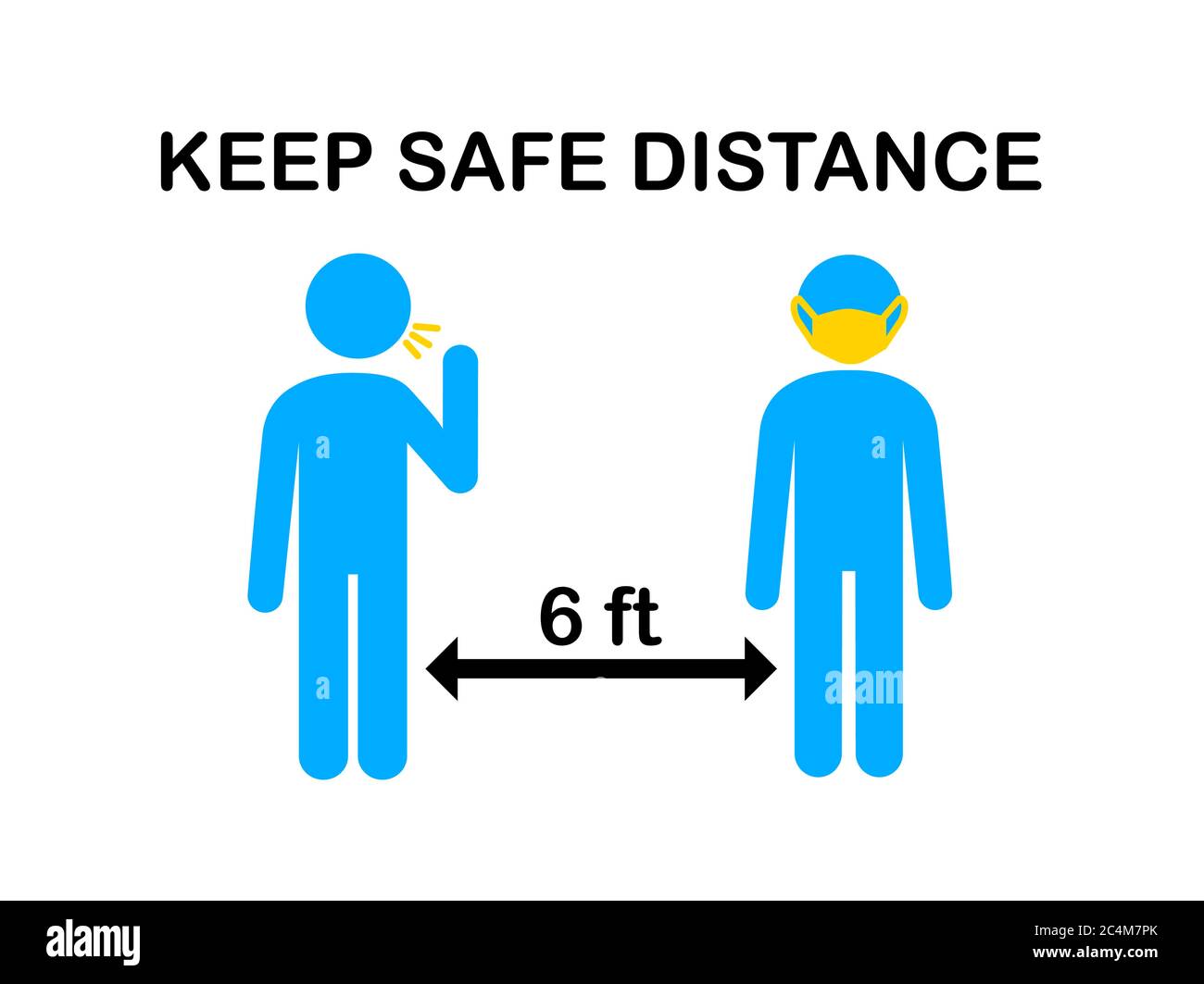 Distanza sociale Icon.Keep distanza di sicurezza 6 piedi o 2 m nella società pubblica la gente protegge dal coronavirus concept.Man e donna che indossa medic monouso Illustrazione Vettoriale