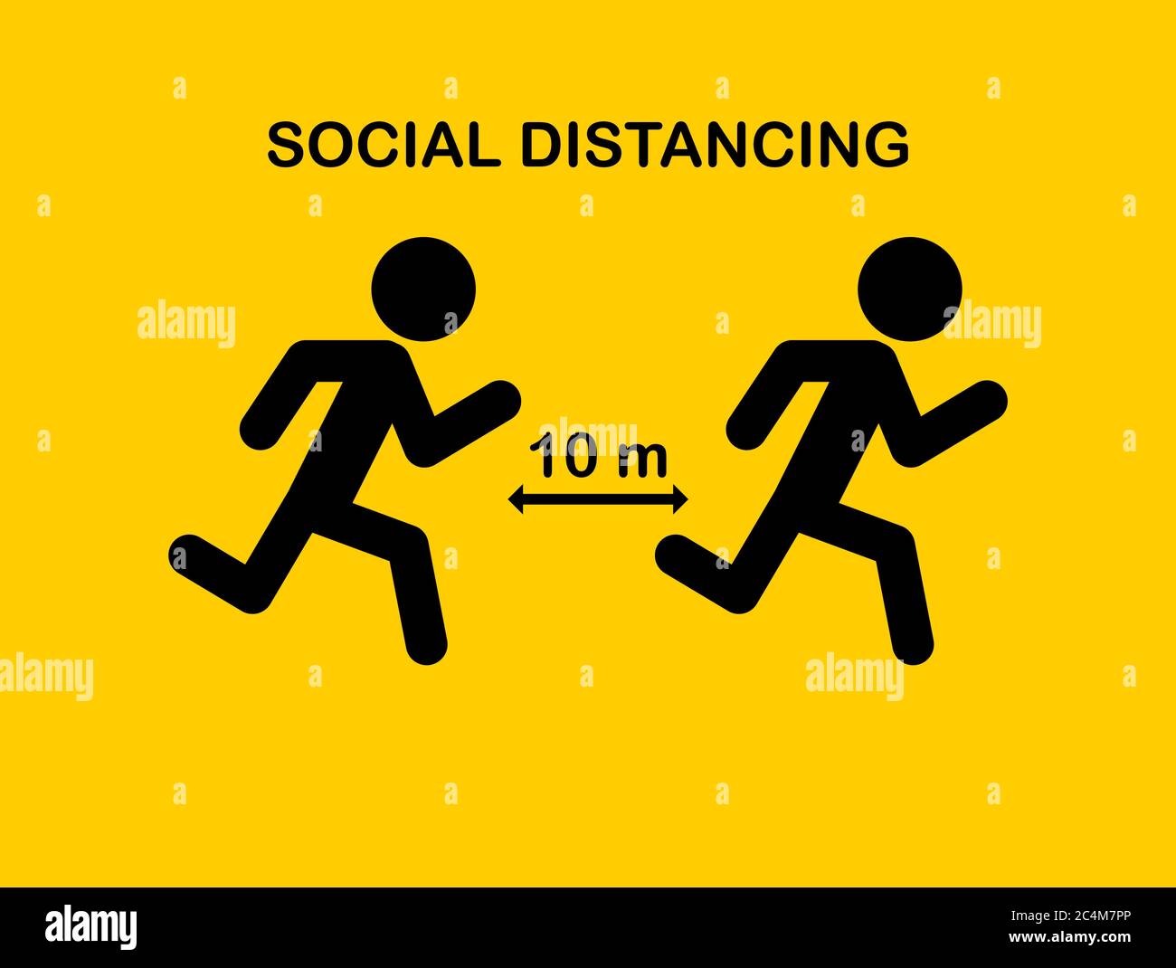 Distanza sociale Icon.Keep distanza di sicurezza 10m. Persone che jogging dopo blocco a causa del coronavirus covid 19. Nuovo concetto normale. Vettore di simbolo e segno i Illustrazione Vettoriale