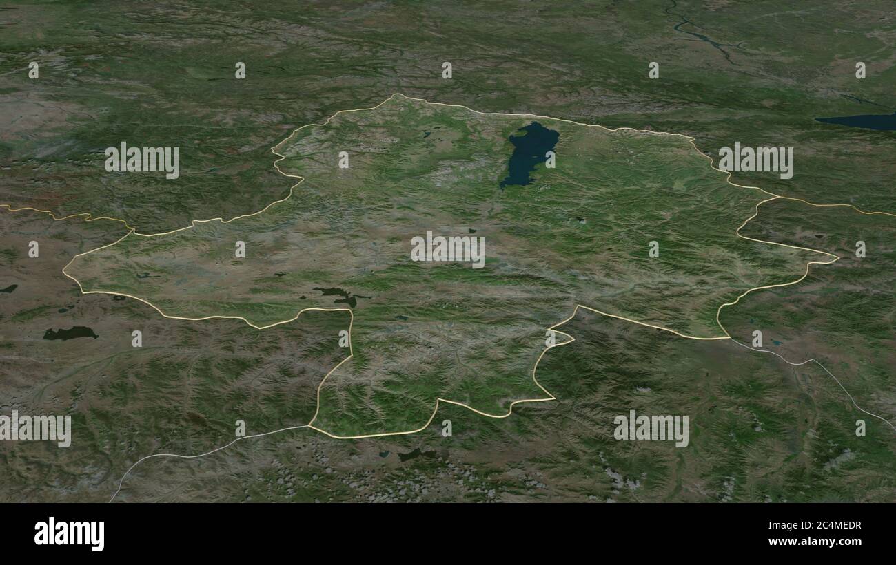 Ingrandisci Hövsgöl (provincia della Mongolia) delineato. Prospettiva obliqua. Immagini satellitari. Rendering 3D Foto Stock