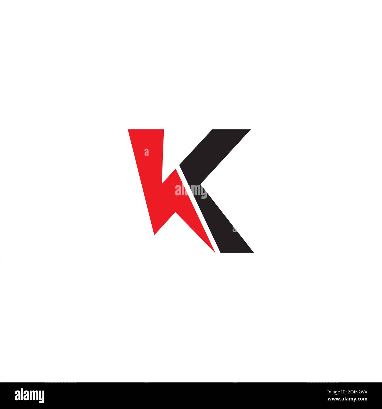 Modello iniziale di progettazione del logo della lettera K. Alfabeto con logo Lightning Shape. Tema in nero e rosso. Isolato su sfondo bianco. Illustrazione Vettoriale