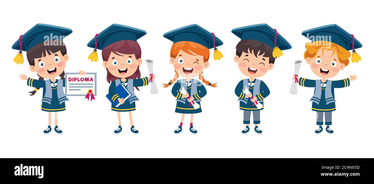 Fumetto Happy Kid in costume da laurea Illustrazione Vettoriale