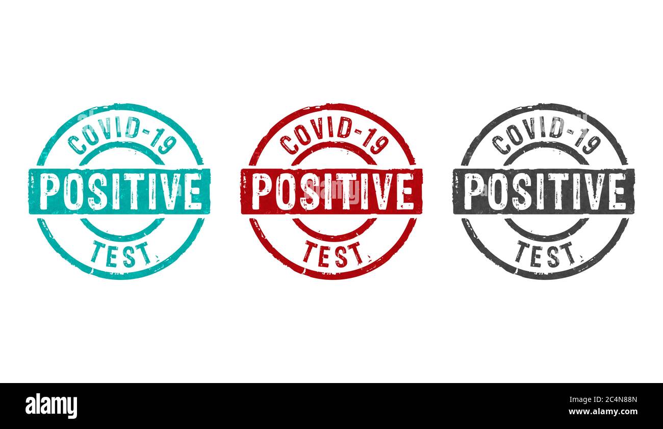 Covid-19 coronavirus test positivo icone timbro in poche versioni di colore. Infezione da virus, medicina, ricerca, esame e protezione della salute concetto 3D Foto Stock