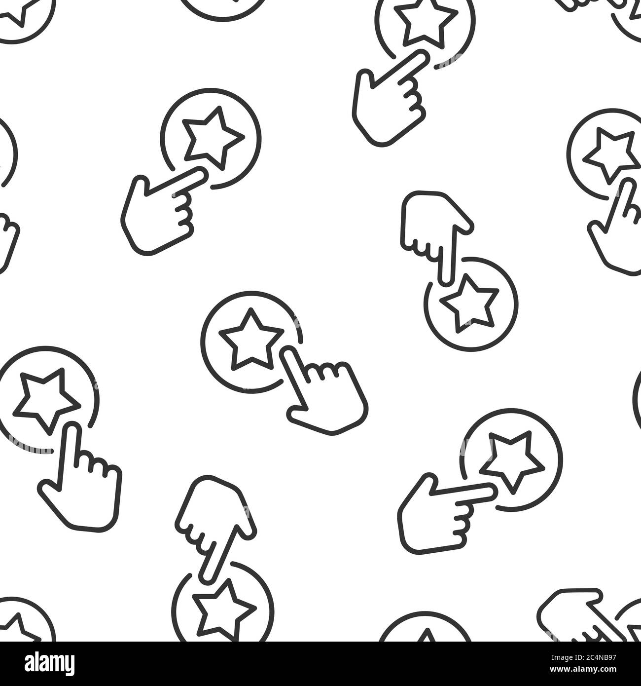 Fare clic sull'icona della carta fedeltà in stile piatto. Mano su illustrazione vettore premio su sfondo bianco isolato. Sconto per il business di background con pattern senza interruzioni Illustrazione Vettoriale