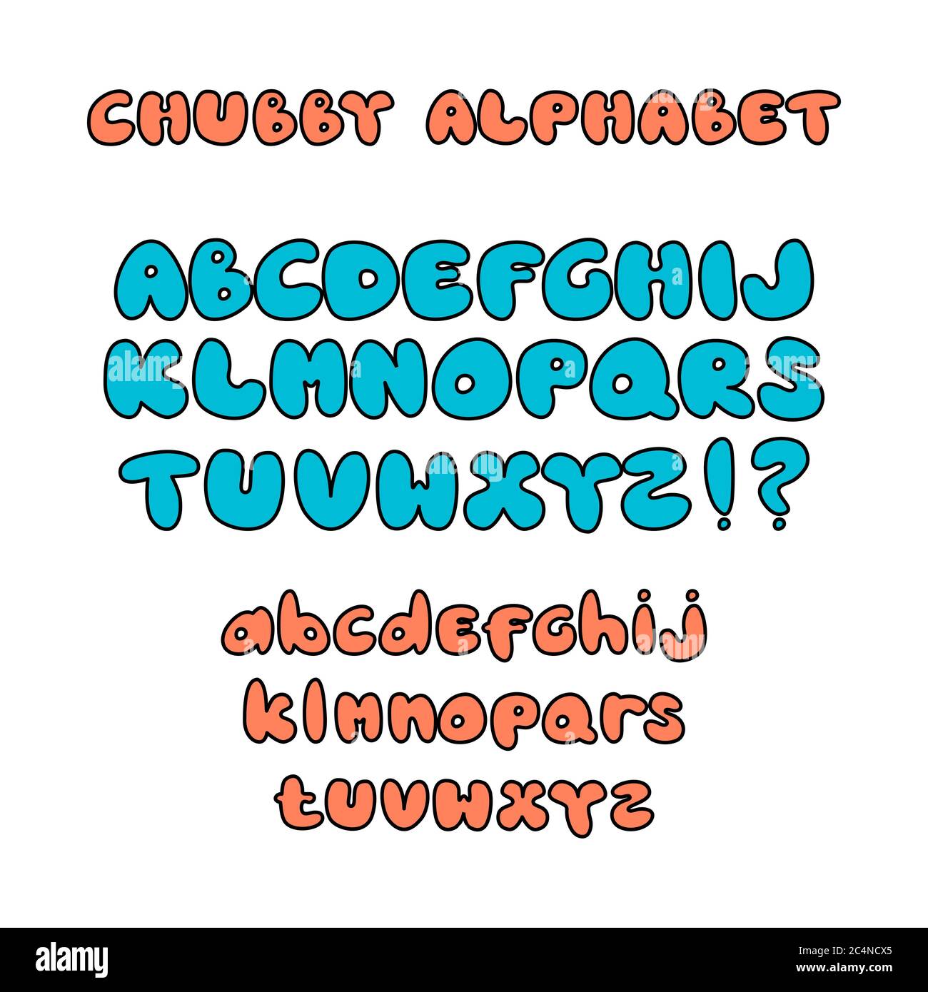 Alfabeto Chubby. Font cartoon. Set di lettere a bolle inglesi Illustrazione Vettoriale