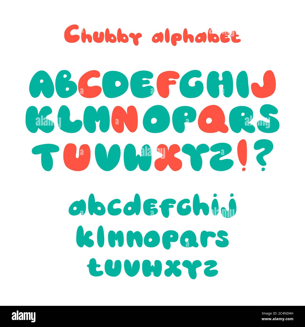 Lettere colorate Chubby. Font cartoon a colori. Divertimento bambini abc. Illustrazione vettoriale insieme di simboli isolati Illustrazione Vettoriale