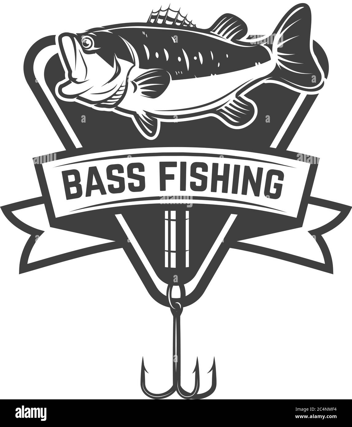 Campo di pesca al basso. Modello emblema con perch. Elemento di design per logo, etichetta, cartello, poster. Illustrazione vettoriale Illustrazione Vettoriale