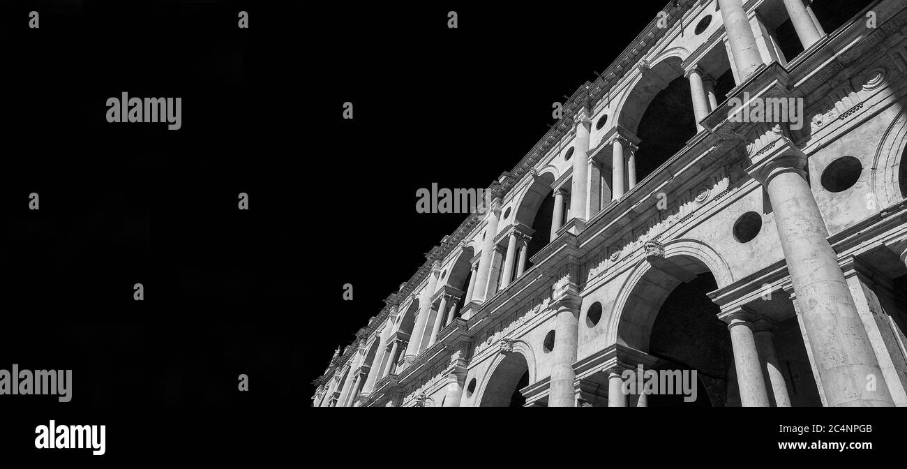 Meravigliosa Basilica Palladiana archi in marmo (XVI-XVII sec.) a Vicenza , disegnata dal famoso architetto rinascimentale Andrea Palladio (Nero e W Foto Stock
