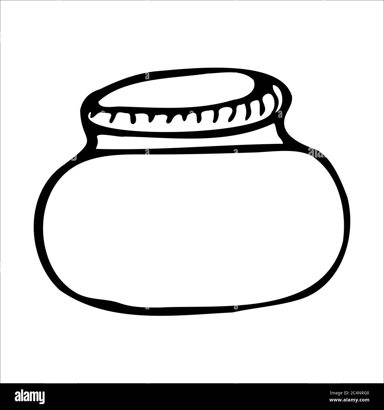 Vaso disegnato a mano. Schizzo del contorno. Oggetti cucina stile doodle. Illustrazione vettoriale isolata su sfondo bianco. Alchimia e vintage. Illustrazione Vettoriale