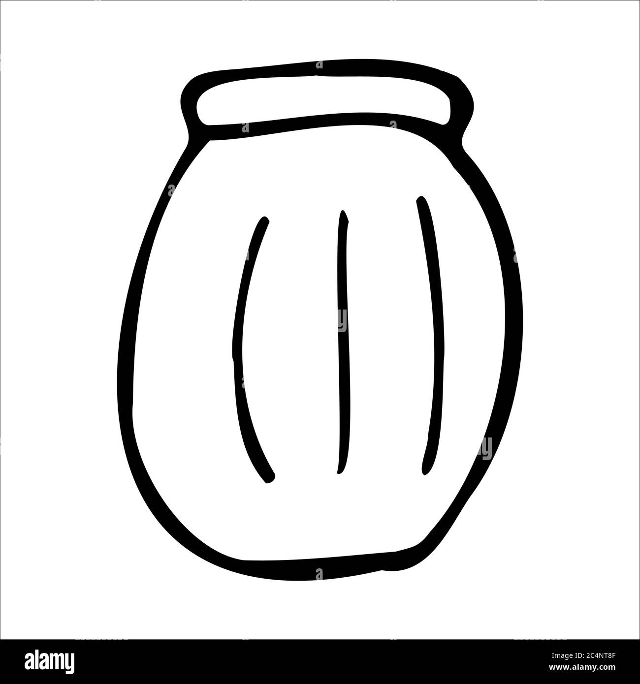 Vaso disegnato a mano. Schizzo del contorno. Oggetti cucina stile doodle. Illustrazione vettoriale isolata su sfondo bianco. Alchimia e vintage. Illustrazione Vettoriale