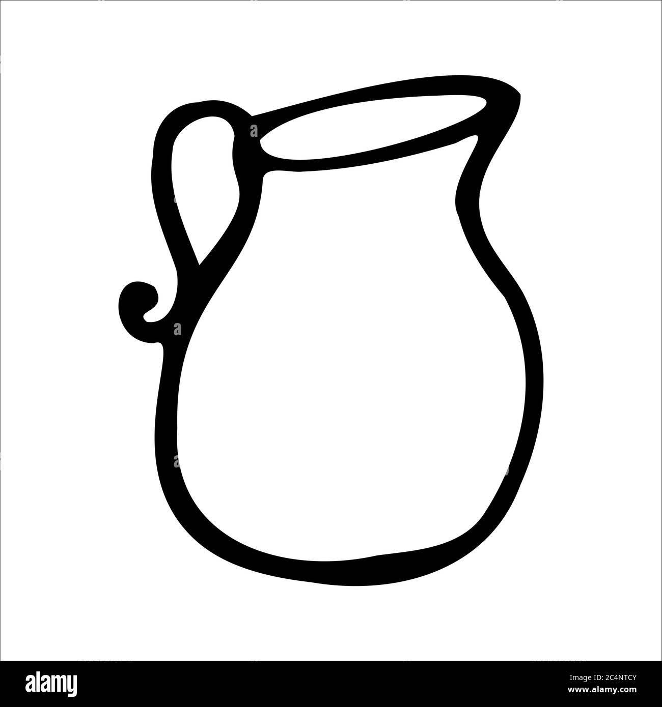 Vaso disegnato a mano. Schizzo del contorno. Oggetti cucina stile doodle. Illustrazione vettoriale isolata su sfondo bianco. Alchimia e vintage. Illustrazione Vettoriale